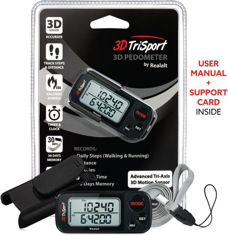 3DTriSport Walking 3D Pedometer with Clip and Strap