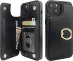 IPhone 14 Plus Case Designed by Onetop - Black Wallet Case with Kickstand Rotation Ring RFID Blocking