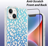 IPhone 14 Plus Case Designed by MZELQ - Laser Bling Leopard Print Blue Phone Case W/ Screen Protector