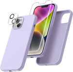 IPhone 14 Plus Designed by Uyiton [5 in 1 Case, 2 Pack Screen Protector + 2 Pack Camera Lens Protector, Liquid Silicone Shockproof Drop Protection 6.7 Inch, Light Purple