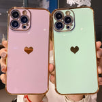 IPhone 14 Pro Max Case by Bitobe - Luxury Love Heart Plating Purple / Rose Gold