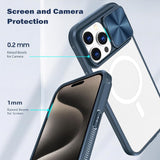 IPhone 15 Pro Max Case - Clear MagSafe Magnetic with Slide Camera Lens Cover - Blue