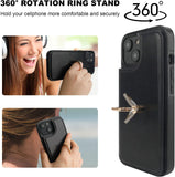 IPhone 14 Plus Case Designed by Onetop - Black Wallet Case with Kickstand Rotation Ring RFID Blocking