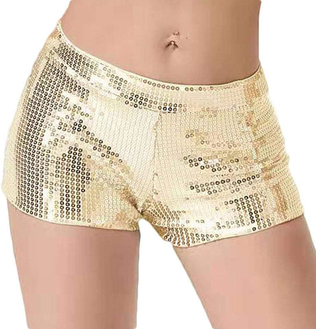 JUST BEHAVIOR Women's Sequin Shimmer Sexy Rave Booty Metallic Shorts Gold - XL