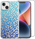 IPhone 14 Plus Case Designed by MZELQ - Laser Bling Leopard Print Blue Phone Case W/ Screen Protector