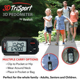 3DTriSport Walking 3D Pedometer with Clip and Strap